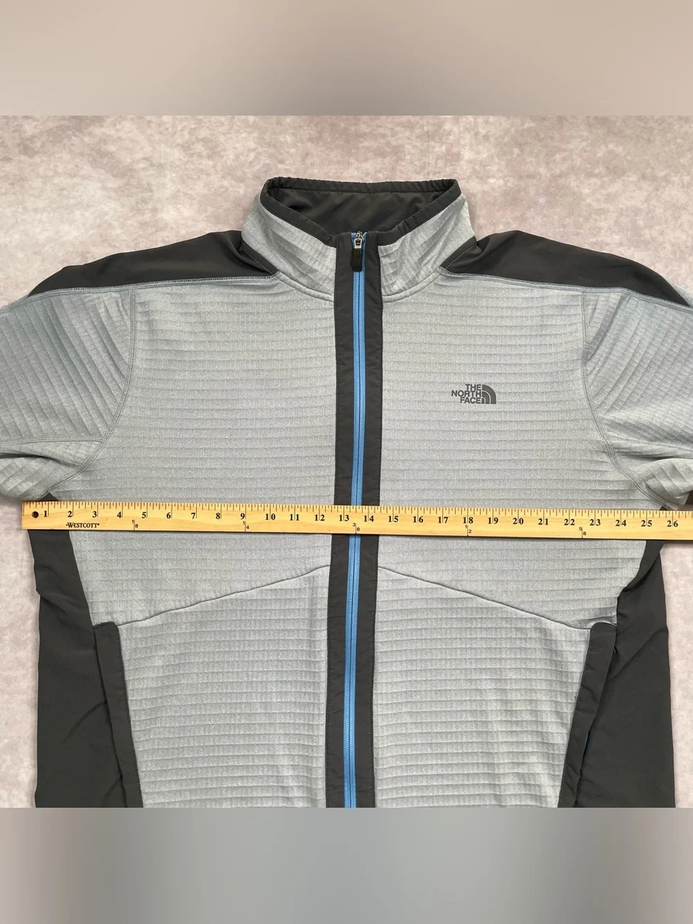 The North Face Ampere Grid Jacket Mens 2XL Gray Black Waffle Knit Fleece